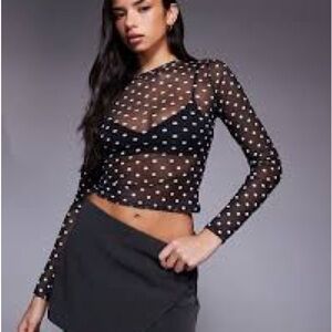 Black Sheer Embellished Long-Sleeve Crop Top. Item # 11381